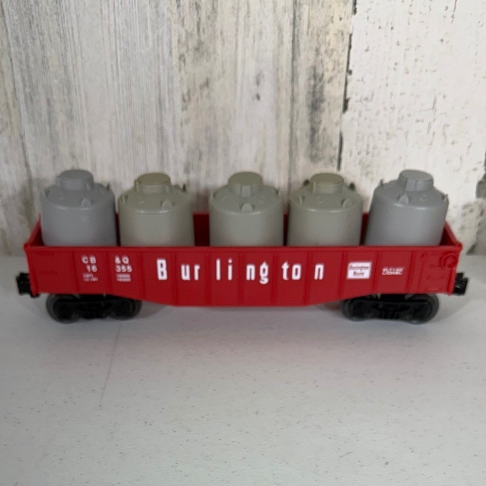 Lionel Burlington Gondola O Gauge Red 6-16355 Operating Couplers 1989 Boxed